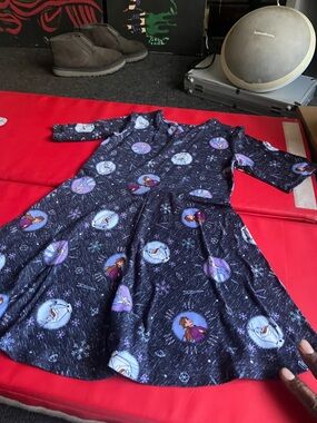 Disney Girls Black and Purple Frozen Character Skater Dress